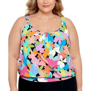 Swim Solutions Floral Tankini Top Adjustable Straps Underwire Colorful 20W